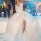 2023 Cheap A Line White Sweetheart Beaded Tulle Side Slit Prom Dresses     fg3133