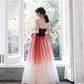 A-Line Tulle Burgundy Long Prom Dresses, Burgundy Formal Party Dress     fg2234