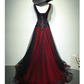 Gorgeous Black And Red V-Neckline Tulle Beaded Prom Dress, Long Evening Gown    fg1880