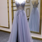 Sparkly A Line Spaghetti Straps Lace Up Back Long Prom Dresses, Evening Party Dresses    fg1100