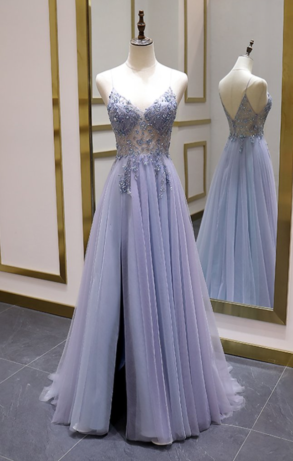 Sparkly A Line Spaghetti Straps Lace Up Back Long Prom Dresses, Evening Party Dresses    fg1100