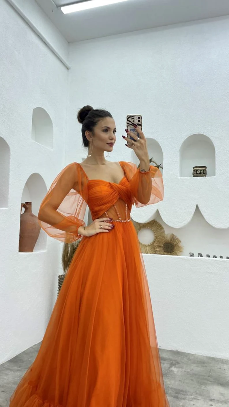 Prom dress fairy, corset burnt orange prom dress, photoshoot dress, pr – formalgowns