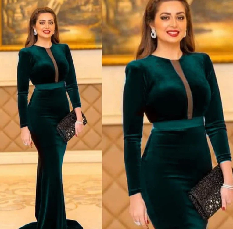 SIMPLE LONG SLEEVES VELVET EVENING DRESS   fg1456