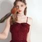 Burgundy sweetheart tulle tea length prom dress       fg2804