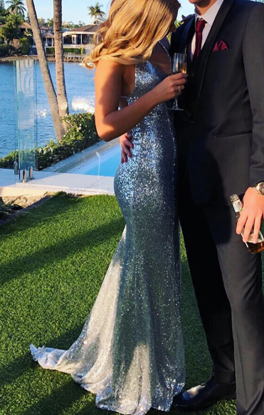 Silver Sequins V Neck Backless Prom Dress with A Sweep Train fg3113 Silver Sequins V Neck Backless Prom Dress with A Sweep Train fg3113
