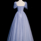 Blue Tulle Long A-Line Prom Dress with Beading  fg2228
