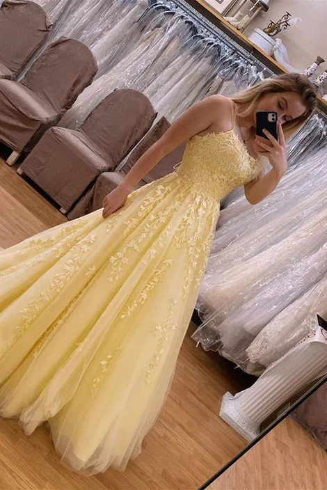 Yellow Lace Prom Dresses Long, Formal Dress, Pageant Dance Dresses, School Party Gown      fg2088