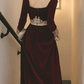 A-Line Scoop Neck Vintage Formal Velvet Evening Dress with Appliques     fg3095