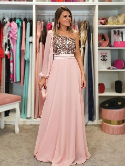 One shoulder long prom dress , unique prom dress    fg1451