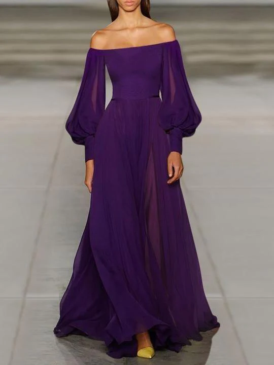 Elegant Sexy Strapless Tube Top Solid Color Lantern Sleeve Chiffon Dre formalgowns Elegant Sexy Strapless Tube Top Solid Color Lantern Sleeve Chiffon Dre formalgowns