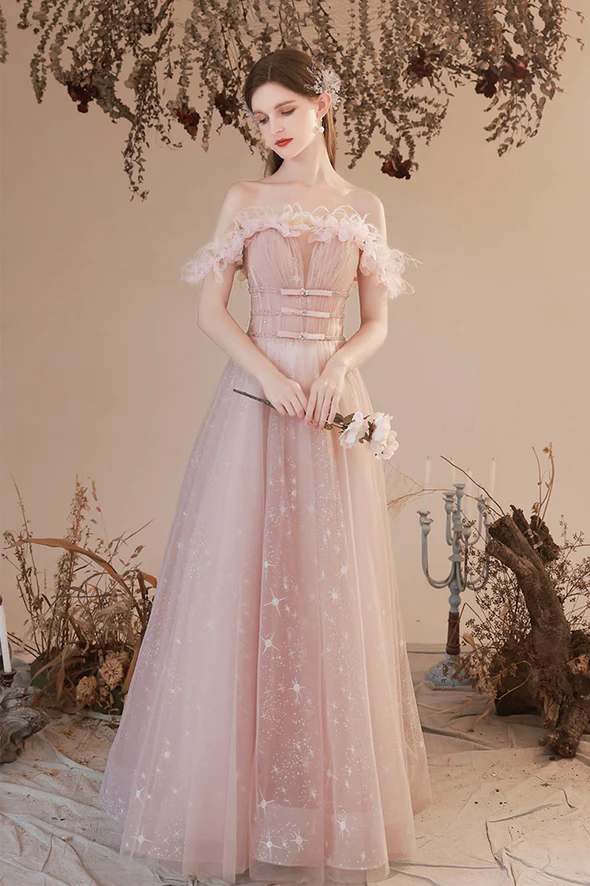 pink a line prom dress Pink tulle long prom dress A-line evening dress fg2222 – formalgowns