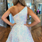 Sparkly A Line Sequined One Shoulder Homecoming Gown Short Prom Dress     fg2543