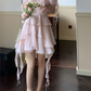 Ruffled Puff Sleeve Dress Solid Square Collar Women's Summer Dress , Homecoming Party Dress    fg2740