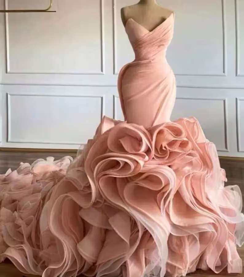 Ruffle rose mermaid wedding dress, bridal gown     fg2575