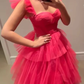 Pink tulle prom dresses long evening dress   fg2453
