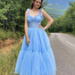 Blue sweetheart neck tulle tea length prom dress, blue homecoming dress fg2653