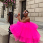 Chic Fuchsia Ruffles Short Tulle Dresses Women Puffy A-line Homecoming Dress     fg1765