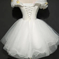 Ivory Off The Shoulder Princess Tulle Homecoming Dress, Mini Puffy Sweet 16 Dress       fg1071