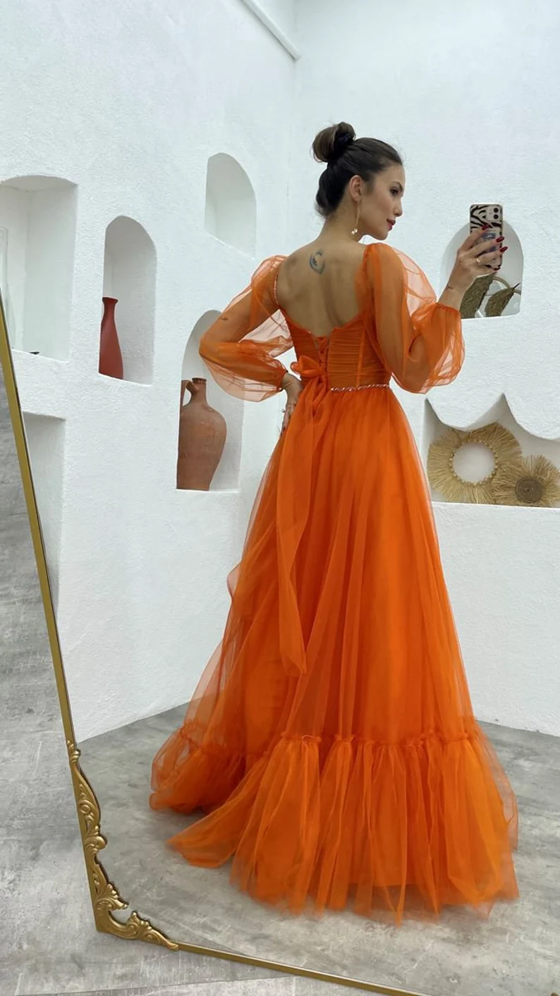 Prom dress fairy, corset burnt orange prom dress, photoshoot dress, prom ball gown     fg2285