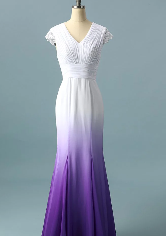 V neck Ombre Formal Prom Dress, A Line Wedding Dress Party Gown    fg1772