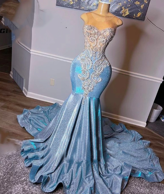 light blue prom dresses, crystal evening dresses, sequins evening gowns, mermaid prom dresses      fg3338