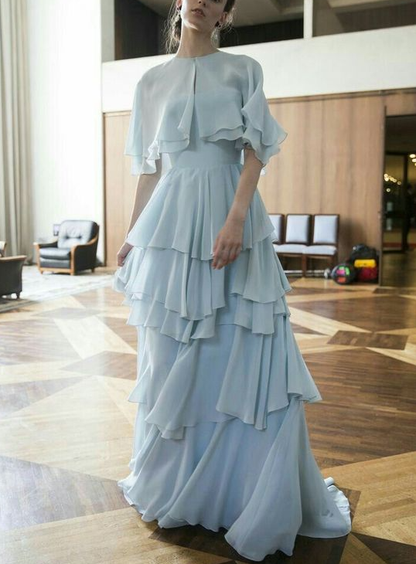 Hellblaues langes Ballkleid, modisches Abendkleid fg3328