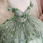 Mint Green Floral Lace Handmade Flowers Quinceanera Dresses lace-up corset Off Shoulder Tiered Corset For Sweet 15 Girls Party     fg3247