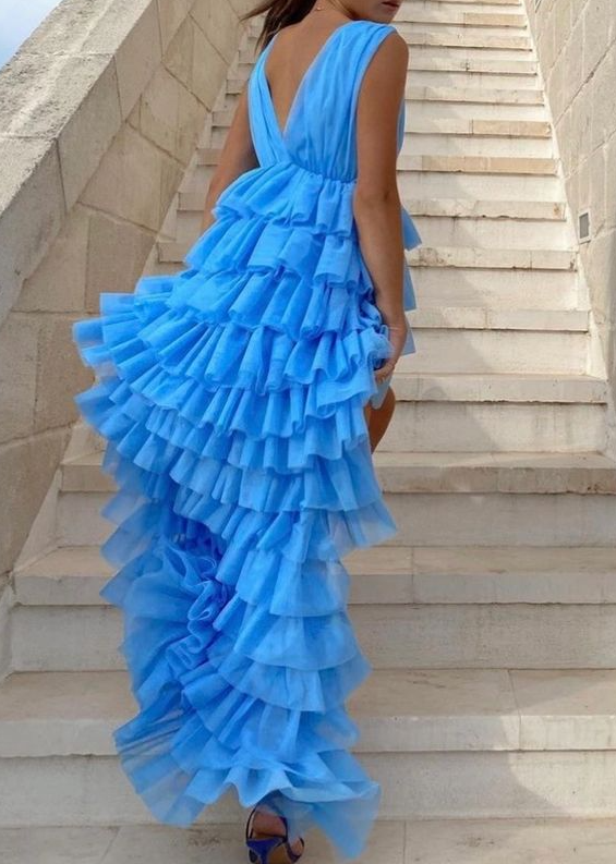 Blue high low prom dress, sexy evening dress      fg3274