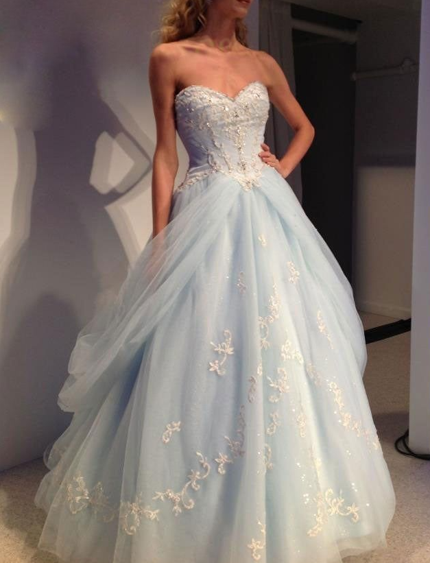 Blue sweetheart neck tulle lace aaplique long prom dress, blue evening dress    fg3312