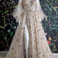 Champagne Tulle Long Prom Dress, Off the Shoulder Evening Dress with Stars     fg3173