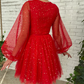 Long Sleeves Short Red Prom Dresses, Red Long Sleeves Short Formal Graduation Dresses  homecoming dress  fg3315