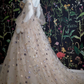 Champagne Tulle Long Prom Dress, Off the Shoulder Evening Dress with Stars     fg3173