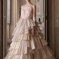 Ball Gown Tiered Skirt Unique Prom Dress     fg1018