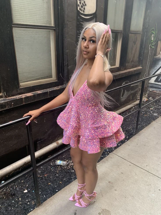 Neckholder-Ausschnitt, kurzes Heimkehrkleid, Pailletten, Partykleid, Neuankömmling, Partykleid fg110