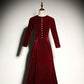 Red velvet evening dress new long-sleeved prom dress      fg183