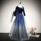 Blue velvet evening dress new long-sleeved prom dress      fg185