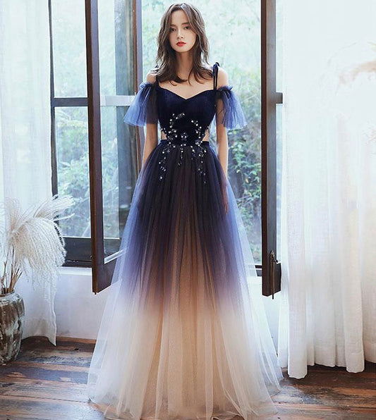 STYLISH VELVET TULLE LONG PROM DRESS EVENING DRESS     fg233