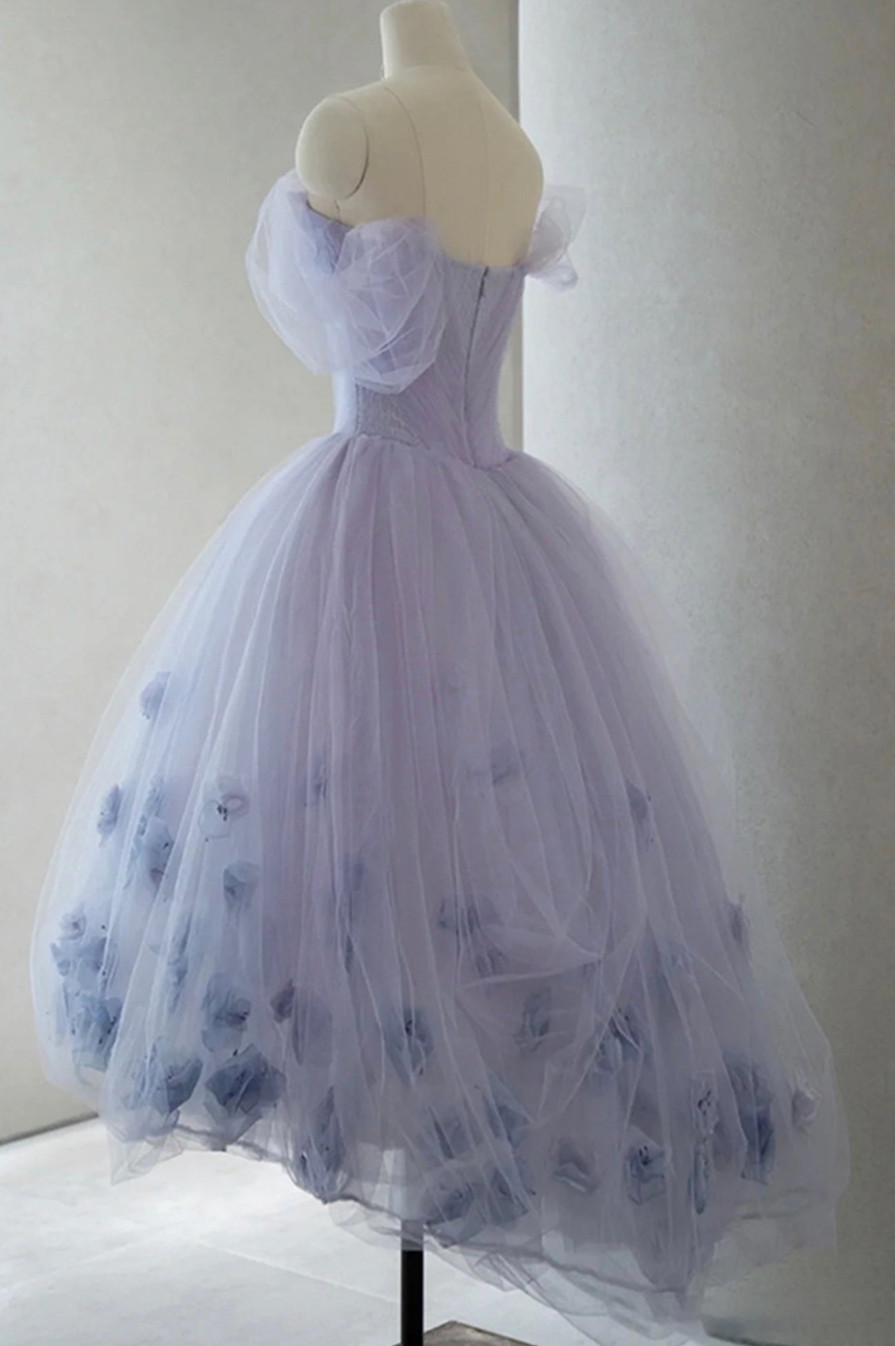 PURPLE TULLE SHORT PROM DRESS A LINE EVENING DRESS     fg235