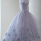 PURPLE TULLE SHORT PROM DRESS A LINE EVENING DRESS     fg235
