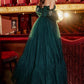 Pretty Green Lace Prom Dresses Puff Long Sleeves Off The Shoulder Lace Appliques Tulle Ball Gown      fg236