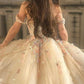 Off the Shoulder Champagne Floral Long Prom Dresses, Off Shoulder Champagne 3D Flower Long Formal Evening Dresses     fg240