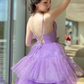 Purple tulle high low prom dress A-line evening dress    fg258