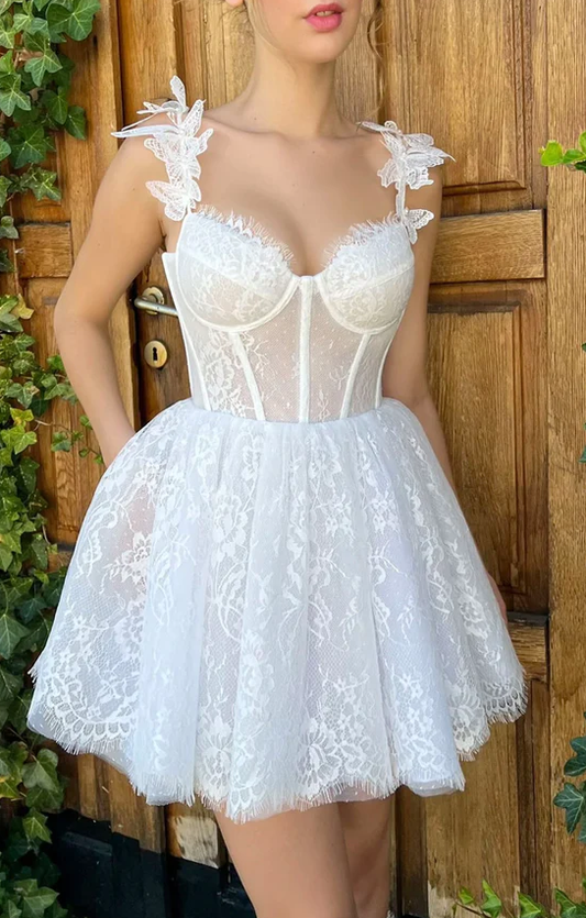 White lace short prom dress homecoming dress        fg262