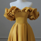 Yellow satin long ball gown dress formal prom dress     fg266