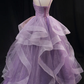 Purple tulle long prom dress A line evening gown      fg267