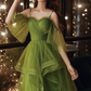 Green sweetheart neck green tulle prom dress, puffy green homecoming dress   fg281