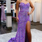 Sparkly Mermaid Lavender Velvet Sequins Prom Dresses     fg354