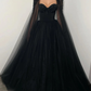 Black romantic wedding dress Black crystal beaded corset wedding tulle dress, elegant beaded bride dress   fg362