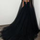 Black romantic wedding dress Black crystal beaded corset wedding tulle dress, elegant beaded bride dress   fg362