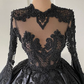 Ball Gown Black Long Sleeves Lace Prom Dresses,Beading Formal Evening Dresses       fg367